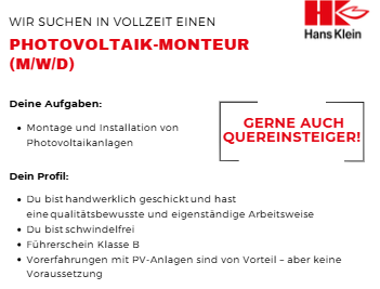 PV-Monteur (m/w/d) gesucht!