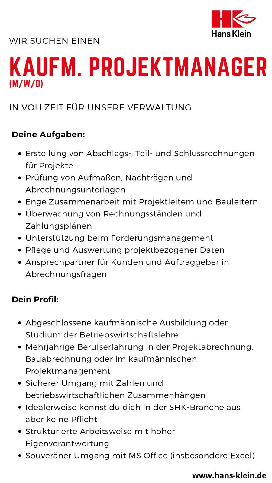 Kaufmännischer Projektmanager (m/w/d) gesucht!